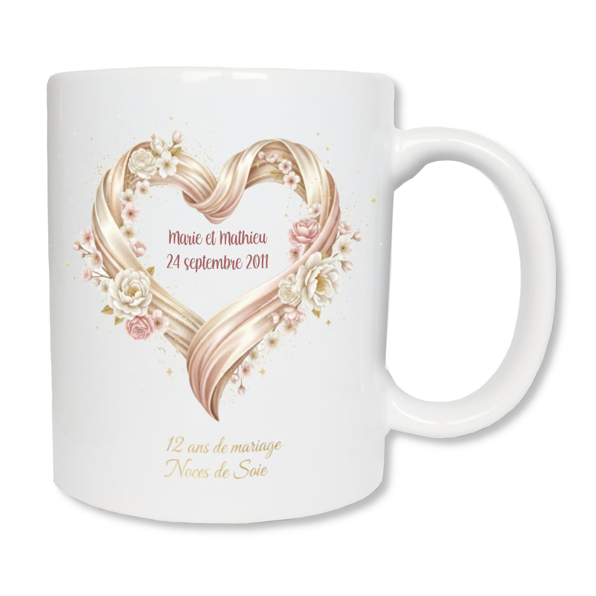 Mug personnalisé 12 ans de mariage Noces de soie - cadeau couple anniversaire mariage
