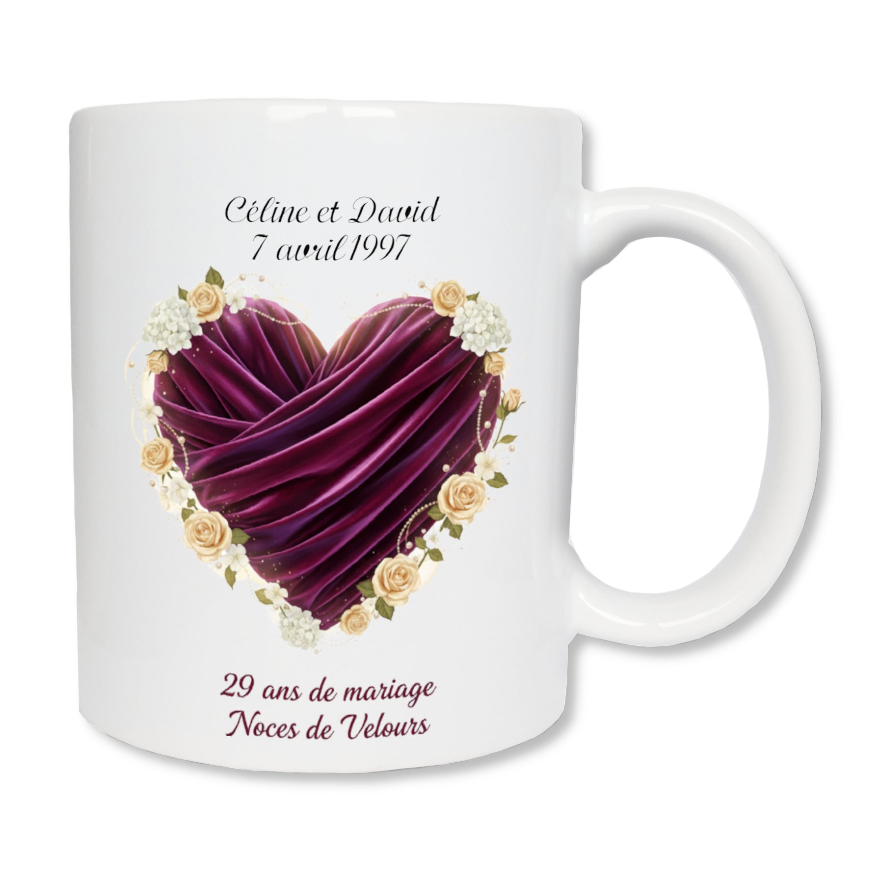 Mug personnalisé 29 ans de mariage noces de velours avec prénoms - cadeau couple
