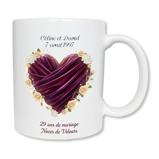Mug personnalisé 29 ans de mariage noces de velours avec prénoms - cadeau couple
