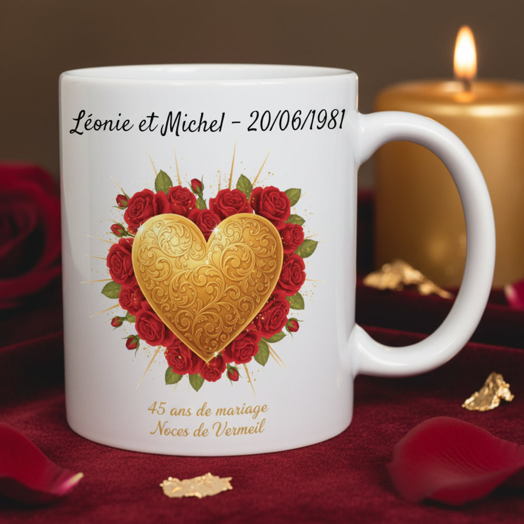 Mug personnalisé 45 ans de mariage noces de vermeil avec prénoms - céramique ml