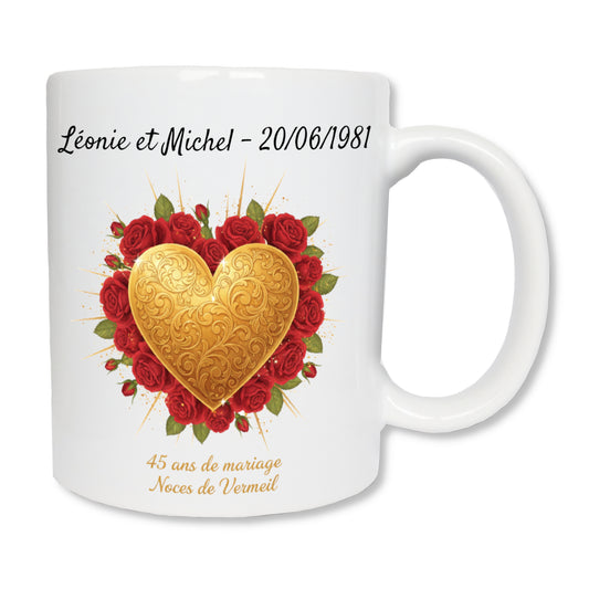 Mug personnalisé 45 ans de mariage noces de vermeil avec prénoms - cadeau couple
