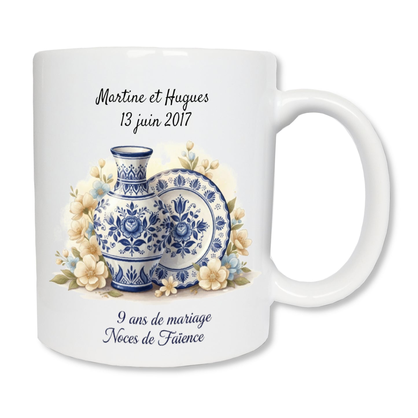 Mug personnalisé 9 ans de mariage noces de faïence avec prénoms - cadeau couple

