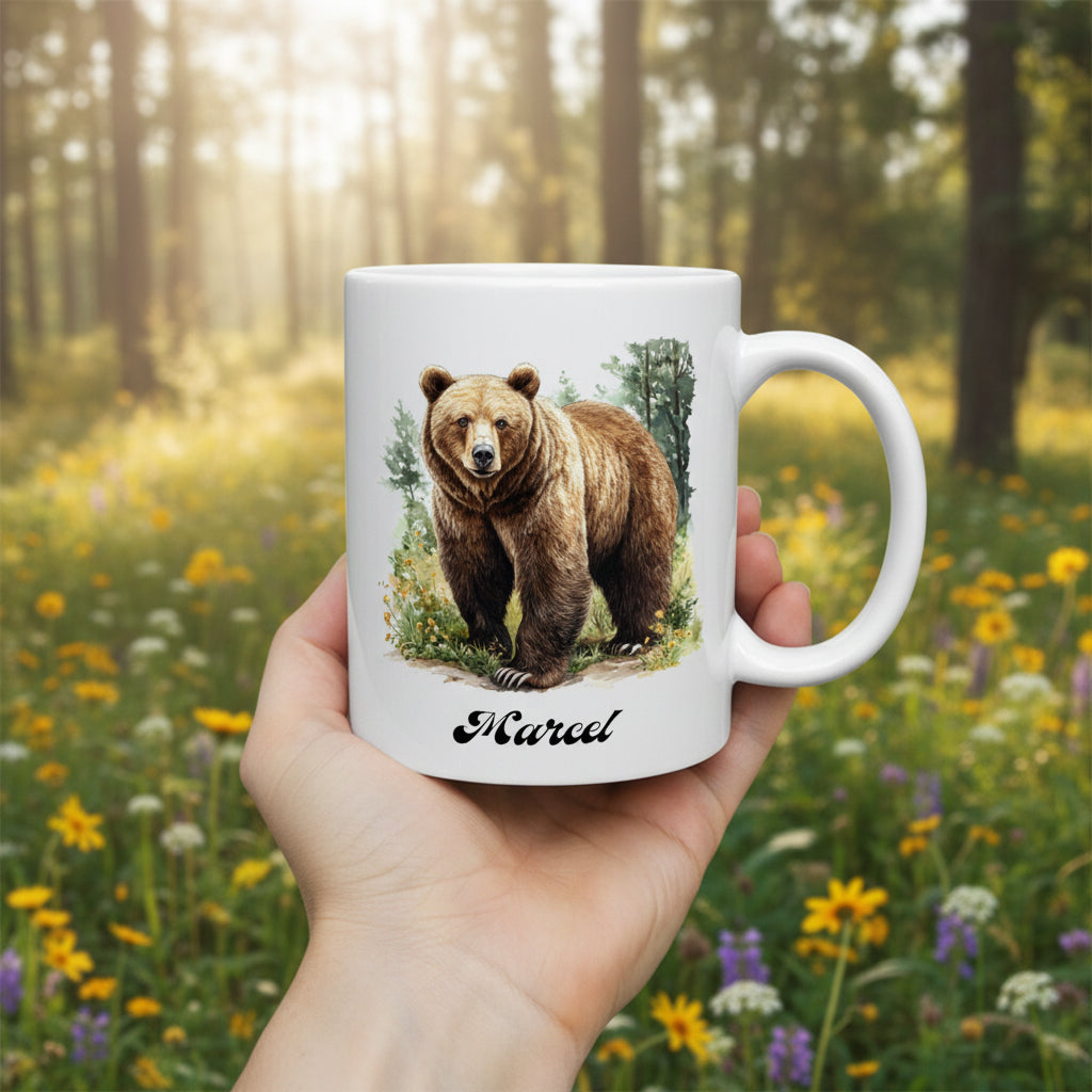 Mug personnalisé avec ours brun et prénom- Cadeau anniversaire