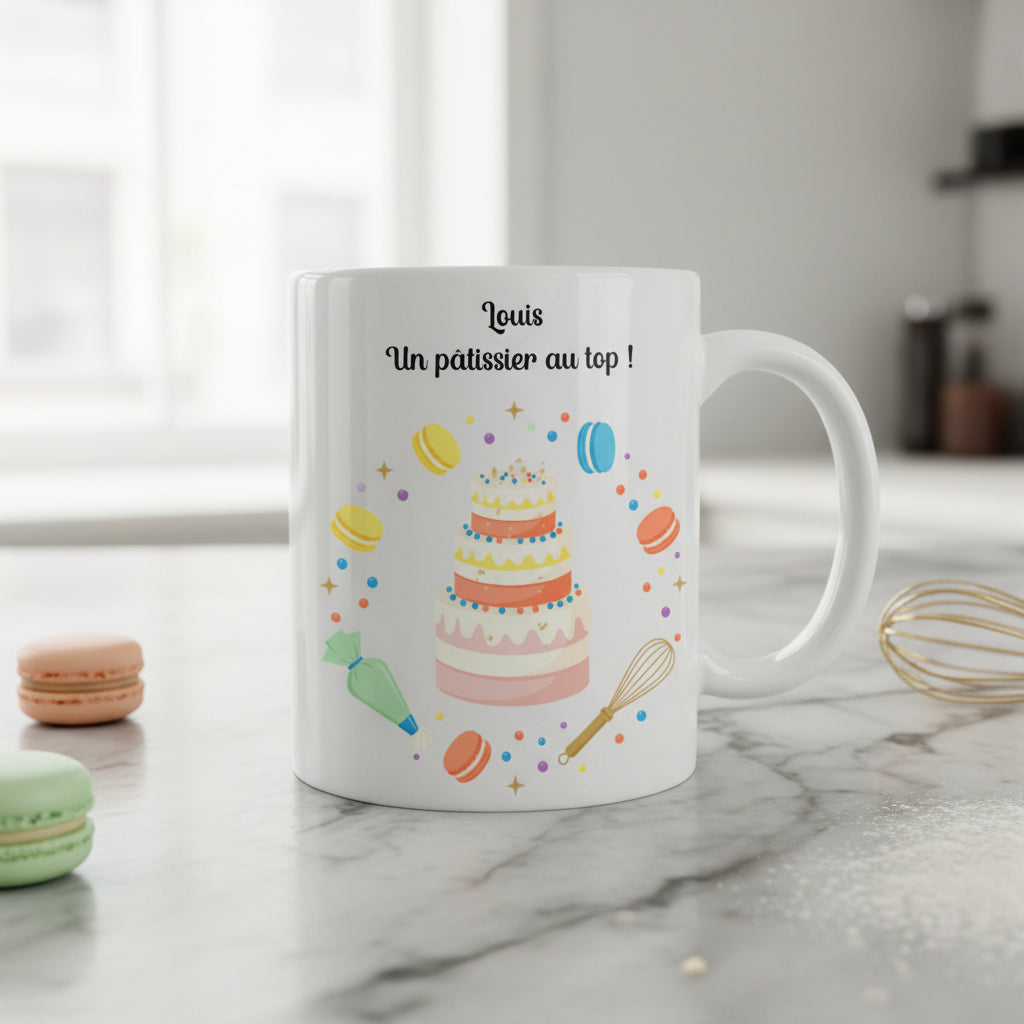 Mug personnalisé céramique 325 ml pâtissier avec texte - cadeau pâtisserie diplôme

