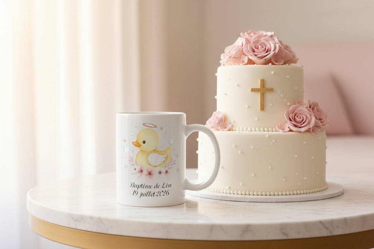 Mug personnalisé canard baptême avec prénom - cadeau naissance baptême
