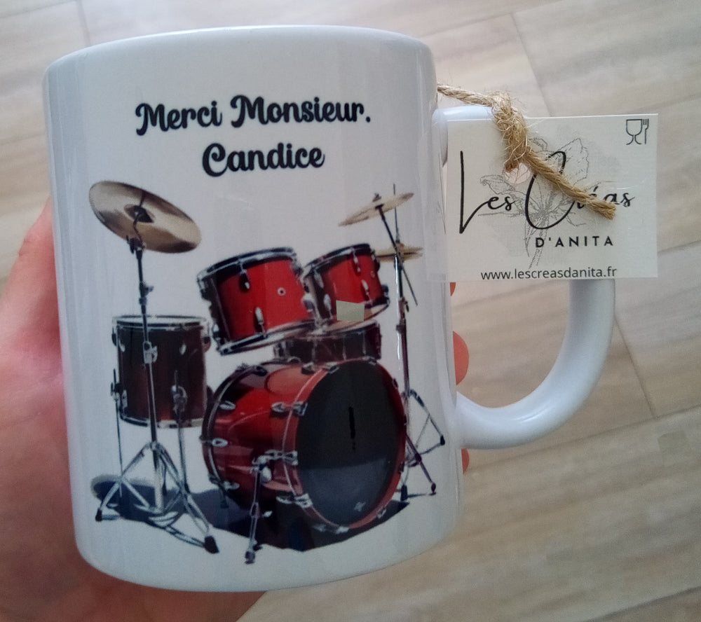 Mug personnalisé batterie rouge avec prénom, cadeau fête des pères
