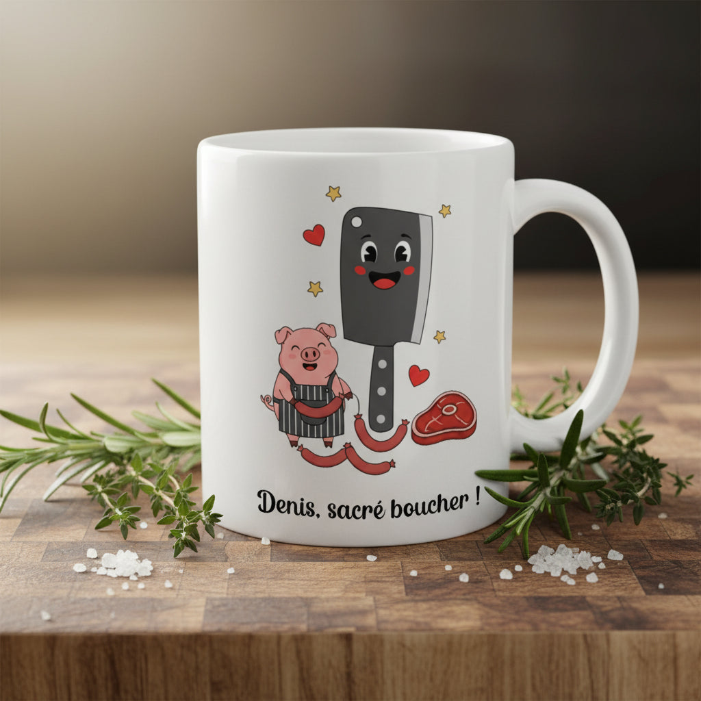 Mug boucher personnalisé - idée cadeau artisan boucher