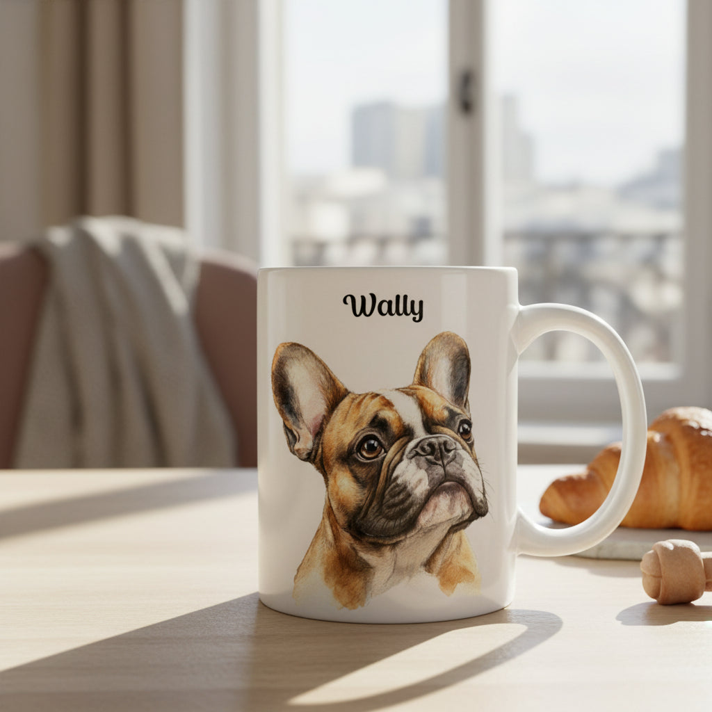 Tasse personnalisée tête de bouledogue français et texte - Cadeau de Noël