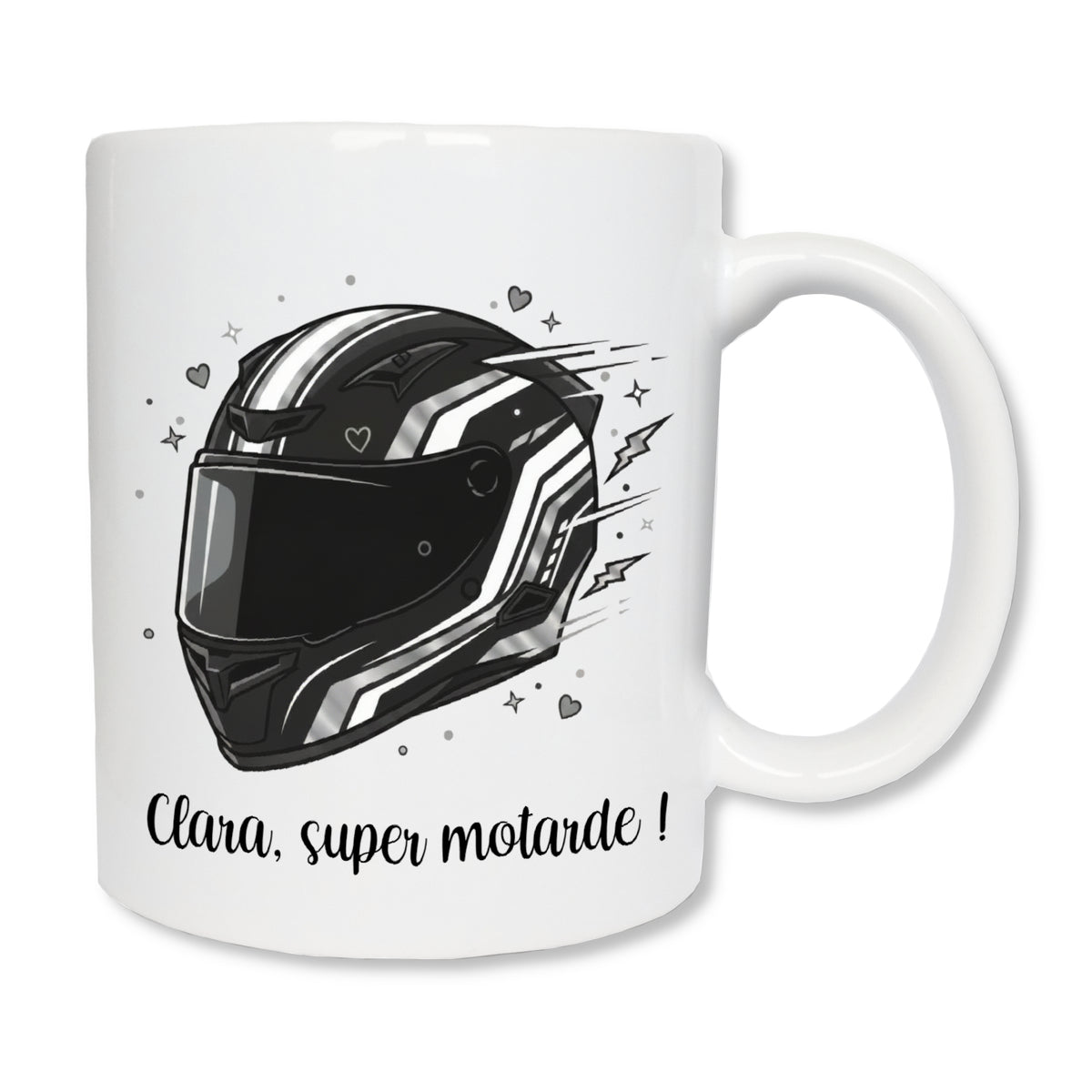 Mug motarde casque noir personnalisé - cadeau moto femme

