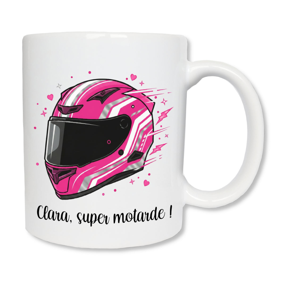 Mug motarde casque rose personnalisé avec prénom - cadeau motarde