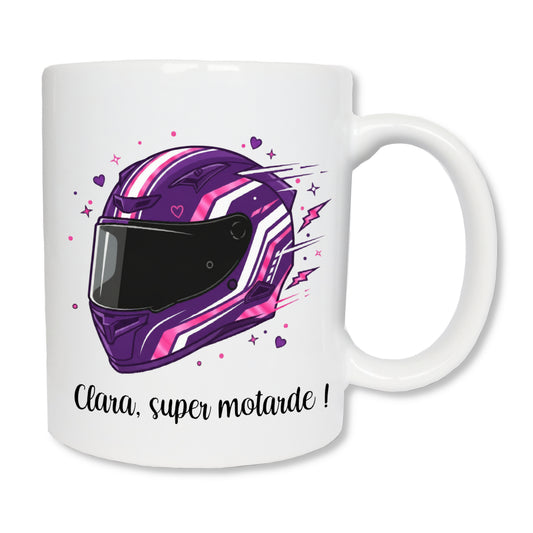 Mug personnalisé motarde casque avec prénom - cadeau femme motarde
