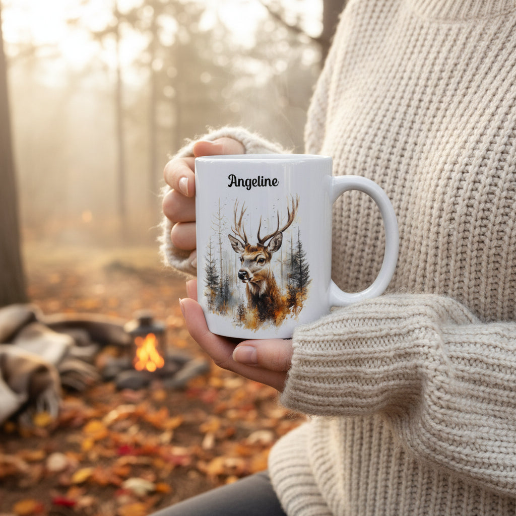 Mug personnalisé céramique avec cerf et prénom - Cadeau anniversaire
