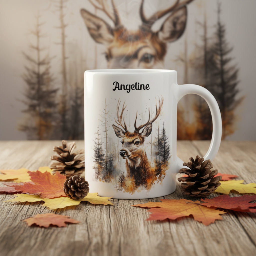 Tasse personnalisée céramique 325 ml avec cerf et texte - Cadeau de Noël
