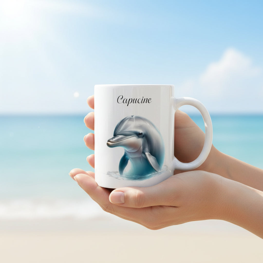 Mug personnalisé céramique avec dauphin et prénom - Cadeau anniversaire