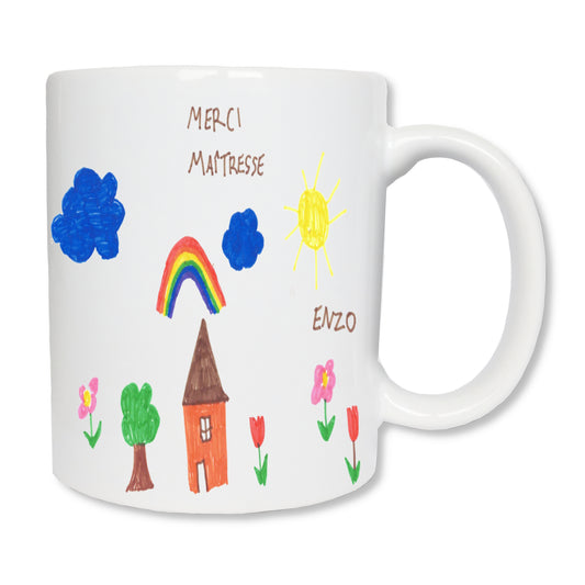 Mug personnalisé avec dessin d'enfant — cadeau maîtresse, fête des pères ou fête des mères sur céramique 325ml

