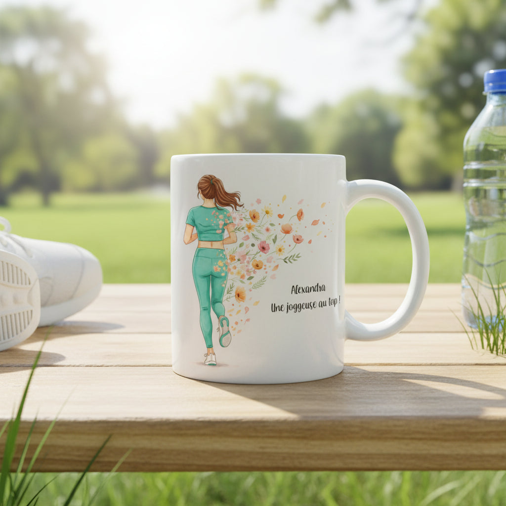 Mug personnalisé joggeuse avec prénom – cadeau femme passionnée de course à pied running
