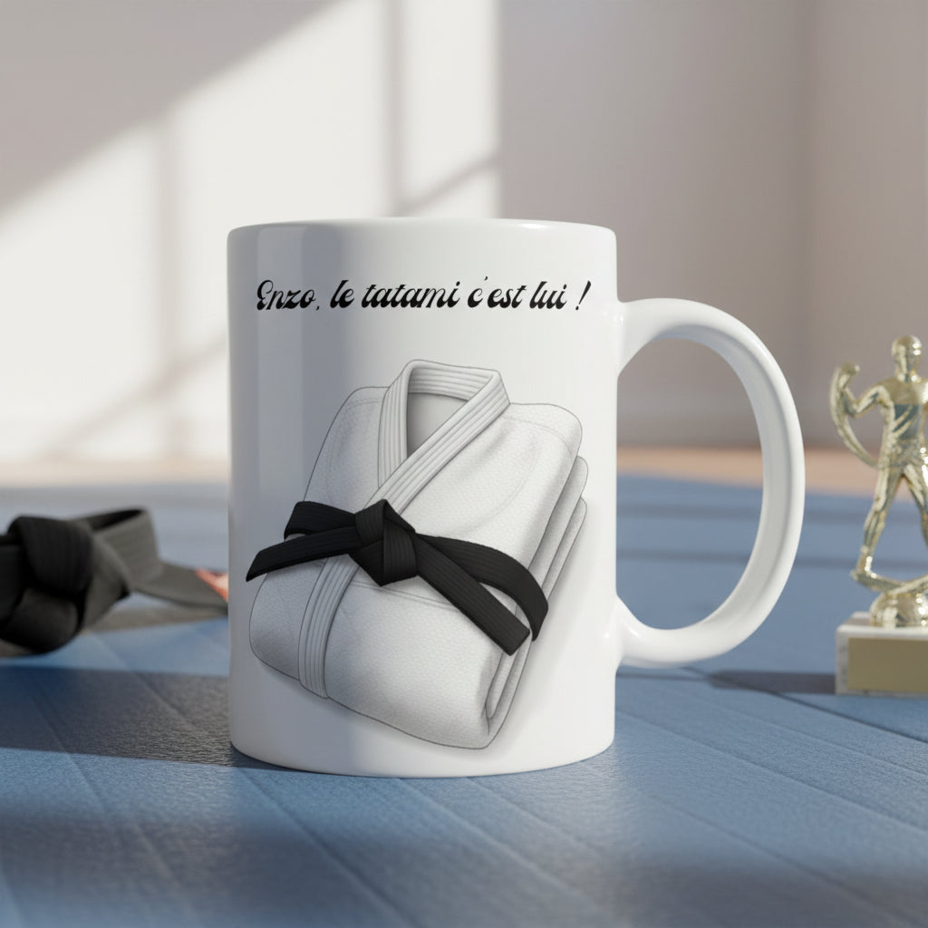Mug personnalisé judo kimono ceinture noire avec prénom – cadeau judoka sport de combat
