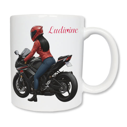 Mug personnalisé femme motarde avec prénom - cadeau motarde passionnée moto