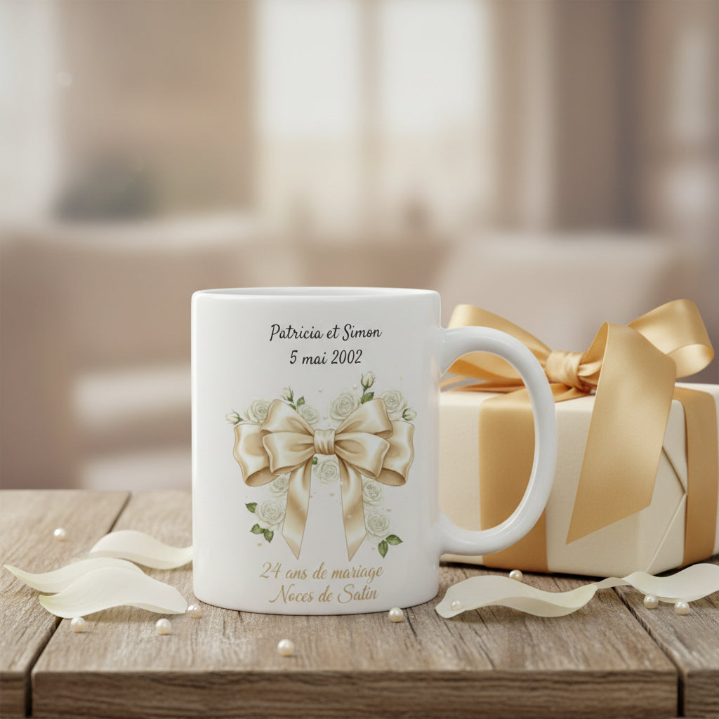 Mug Noces de Satin personnalisé - cadeau anniversaire 24 ans de mariage
