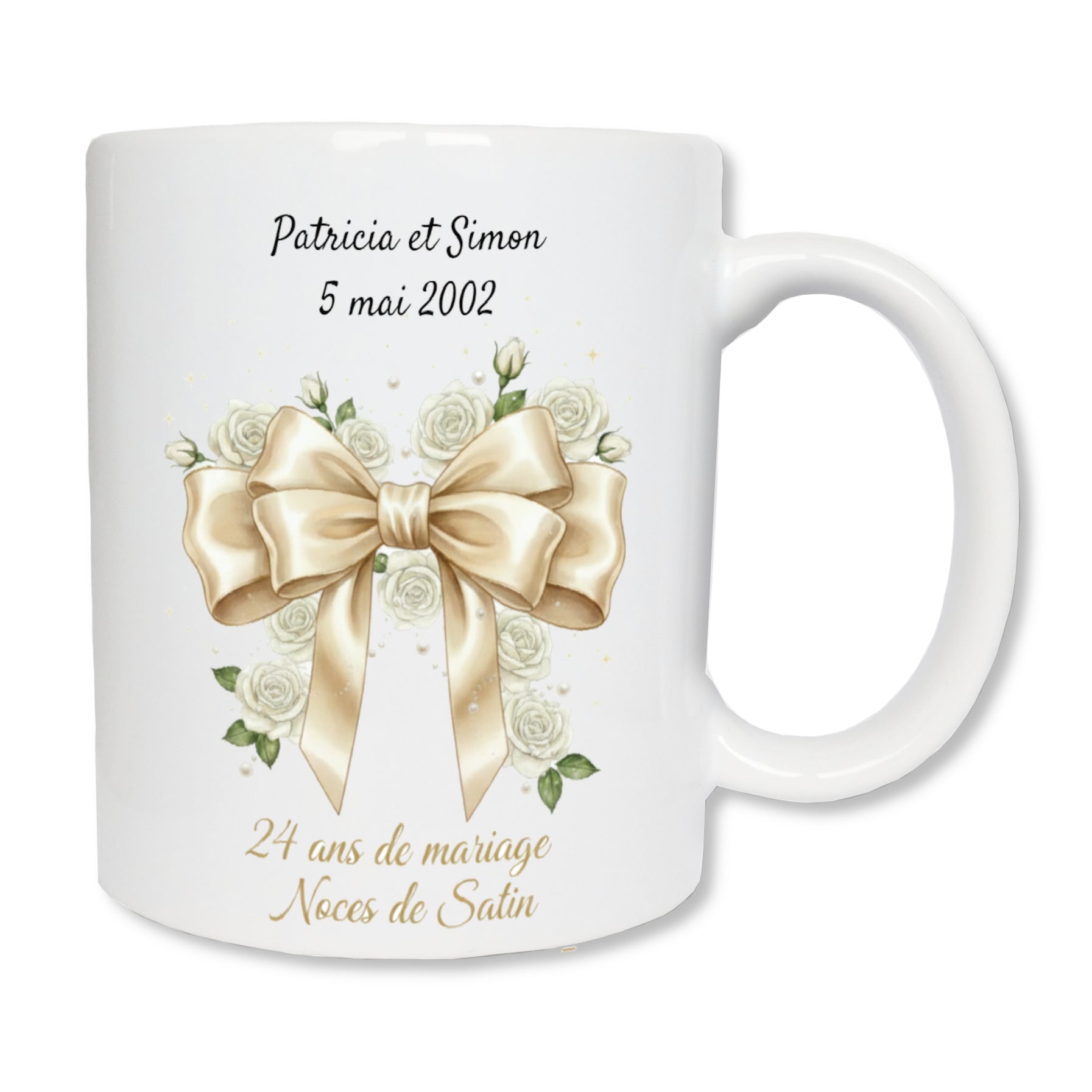 Mug personnalisé Noces de Satin 24 ans de mariage avec prénoms
