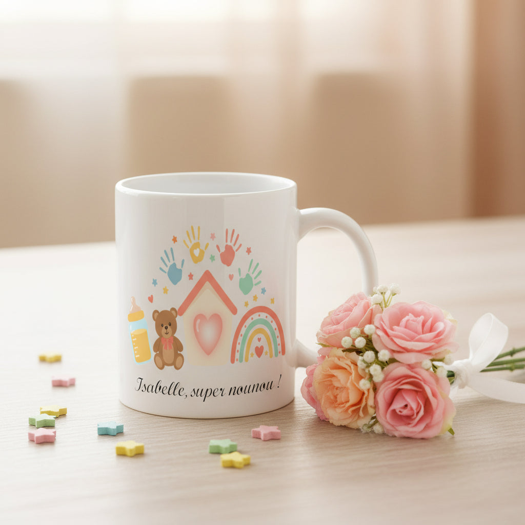 Mug nounou personnalisé mise en situation - idée cadeau assistante maternelle

