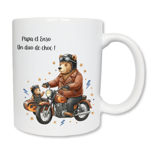 Mug personnalisé papa ours motard avec prénoms - cadeau fête des pères
