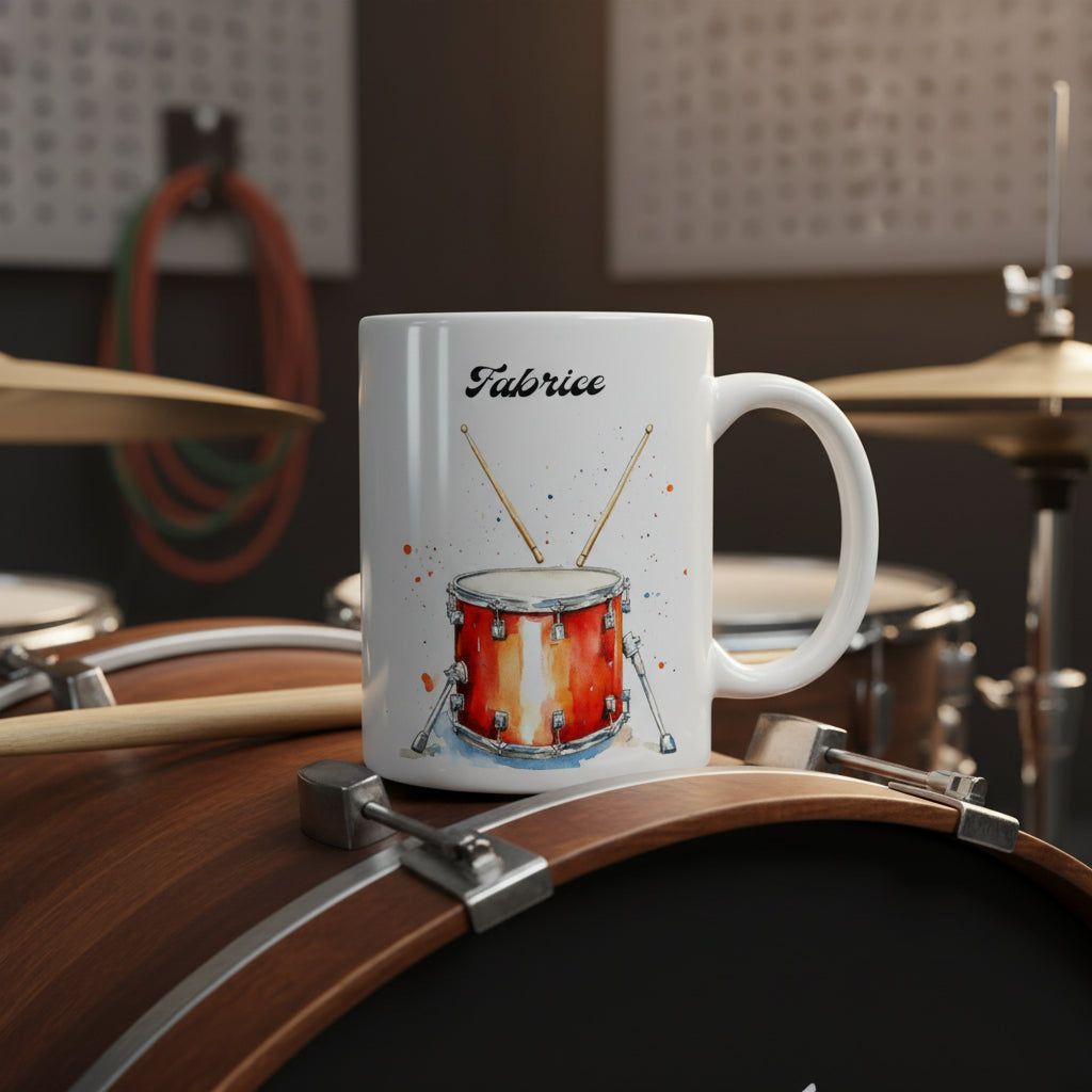 mug personnalisé céramique avec tambour et prénom - Cadeau anniversaire