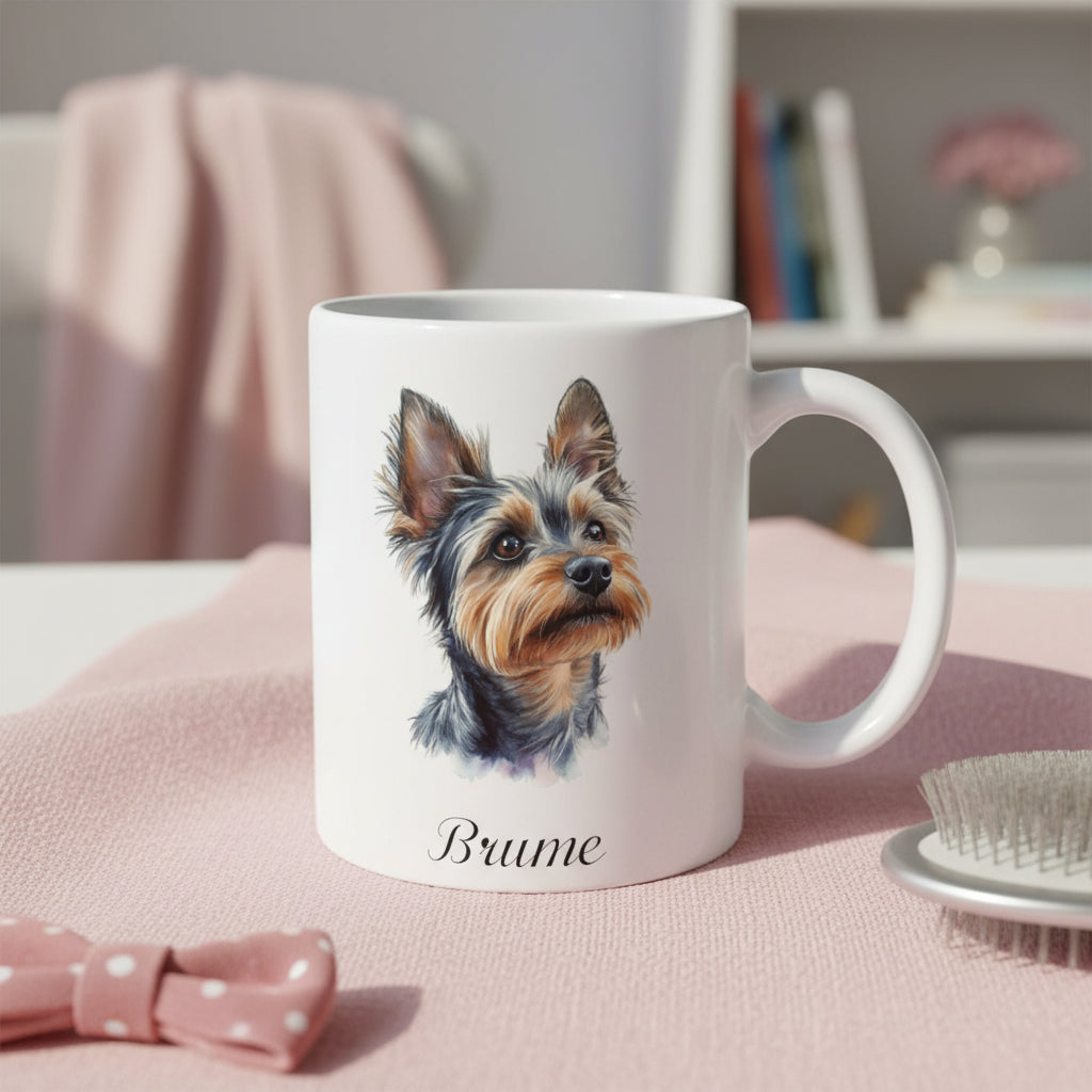 Mug personnalisé céramique avec yorkshire et prénom - Cadeau anniversaire