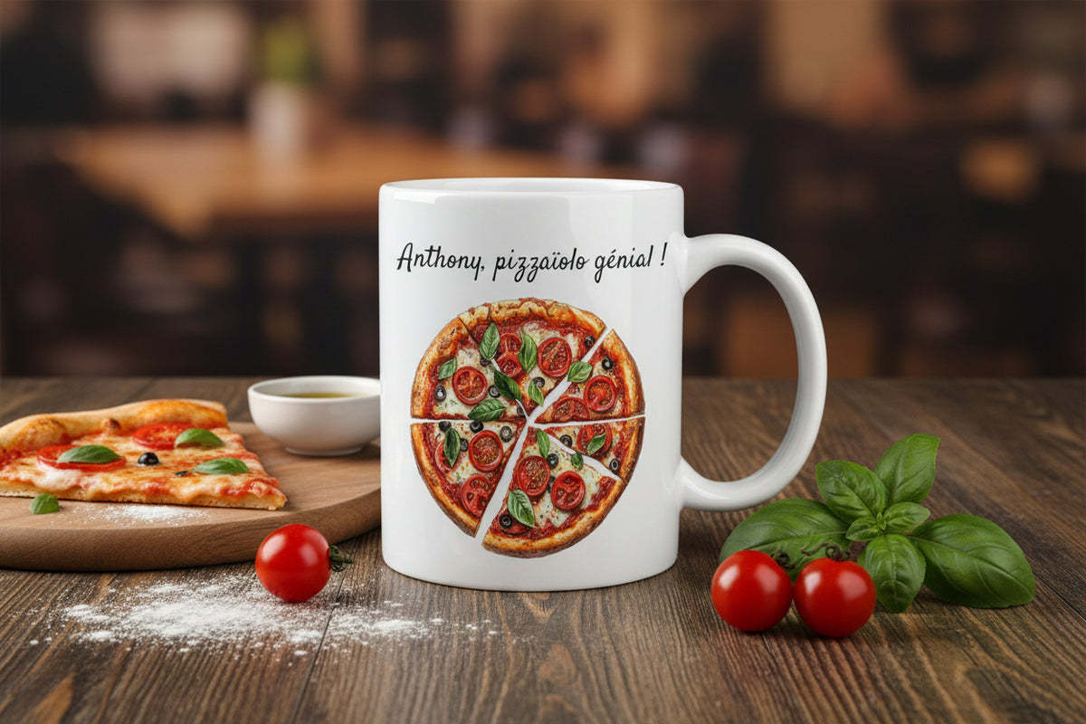 Mug personnalisé pizza avec prénom - cadeau amateur pizza humour
