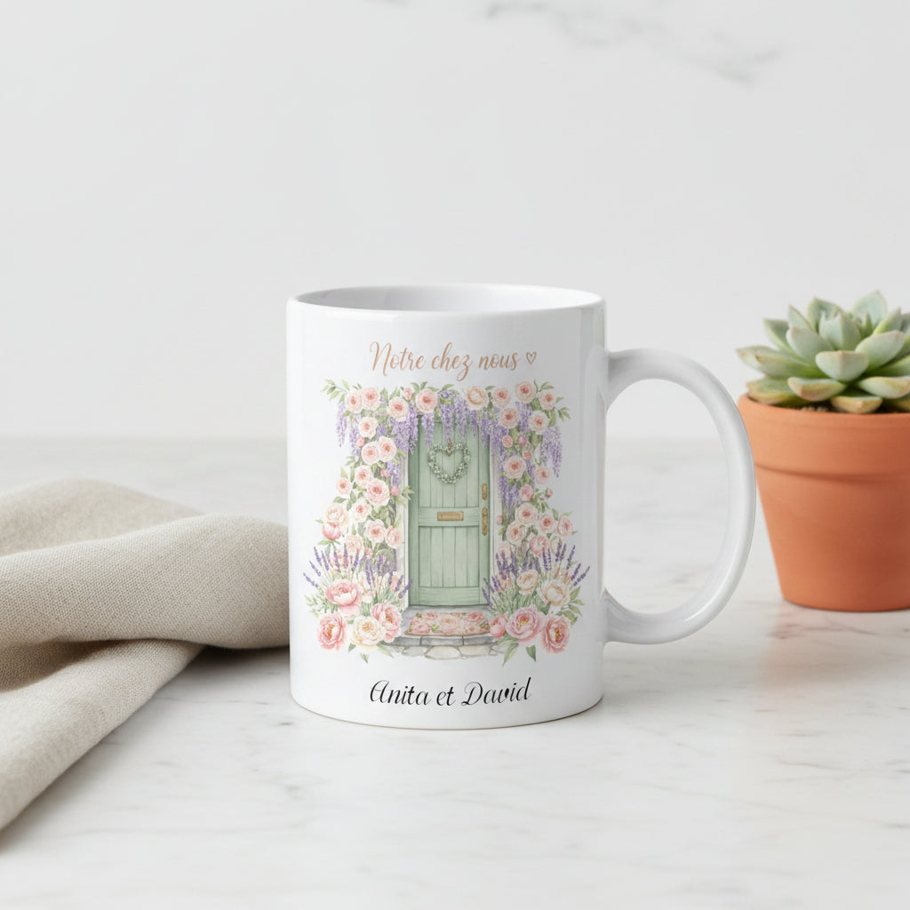 Mug personnalisé prénoms couple Notre chez nous – cadeau maison décoration