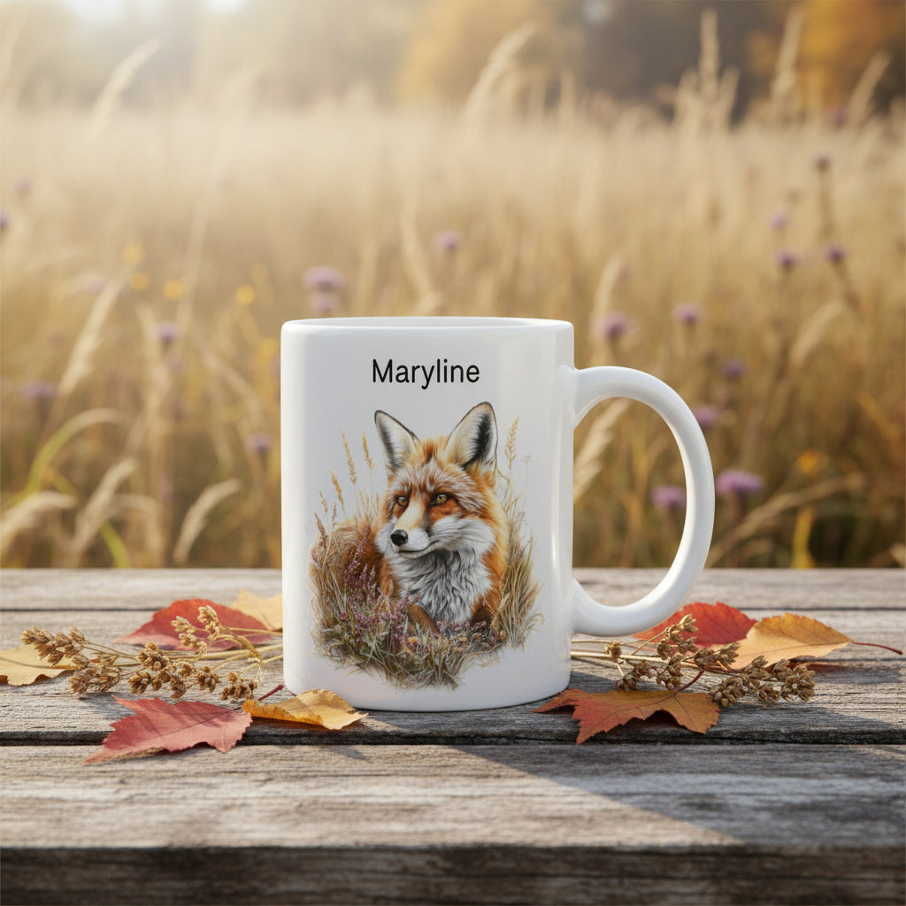 Tasse personnalisée céramique 325 ml avec renard et prénom - Cadeau de Noël