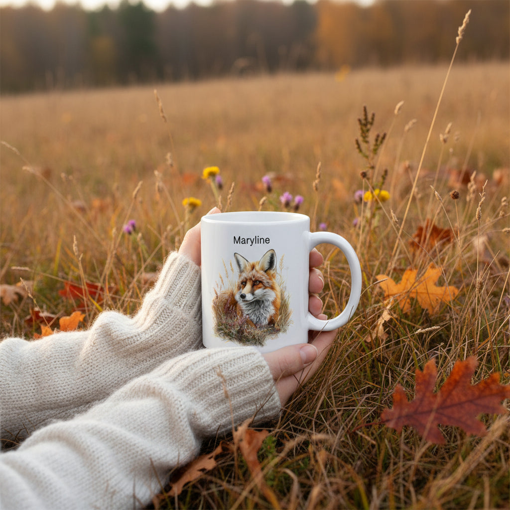Mug personnalisé céramique avec renard et prénom - Cadeau anniversaire