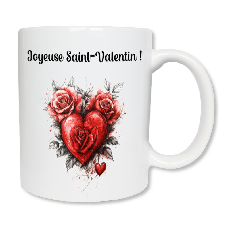 Détail mug roses amoureux personnalisé - impression haute qualité céramique
