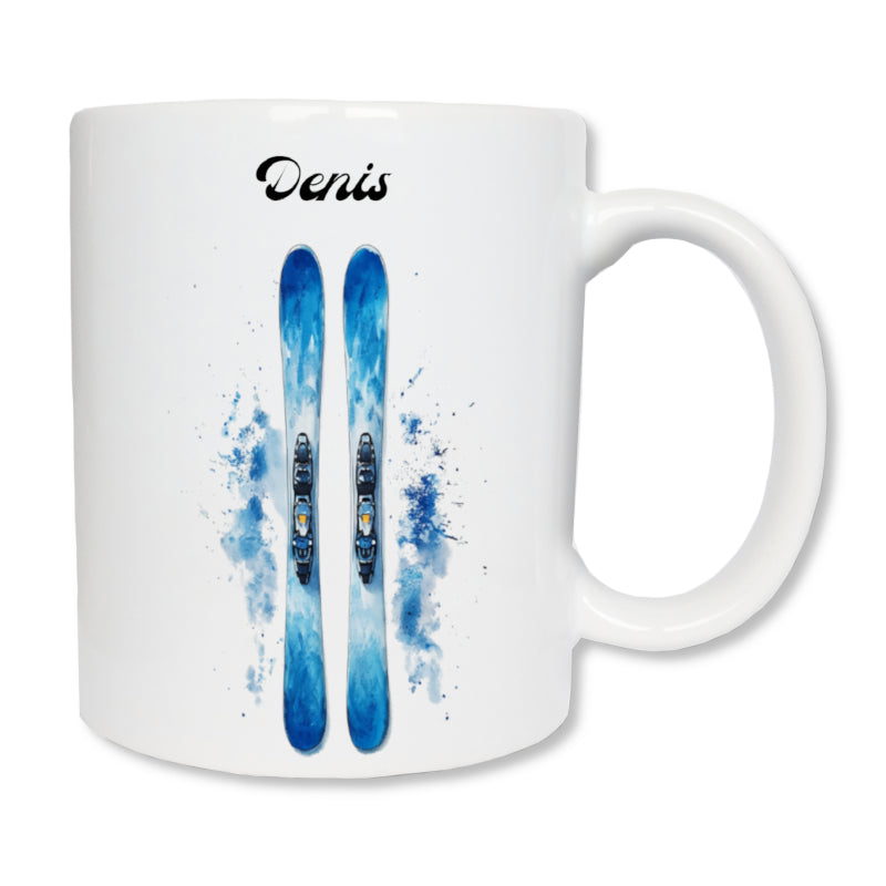 Mug personnalisé skieurs avec prénoms - cadeau original pour passionné de ski
