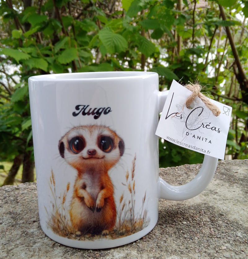 Mug personnalisé suricate avec prénom - cadeau original pour amoureux des animaux
