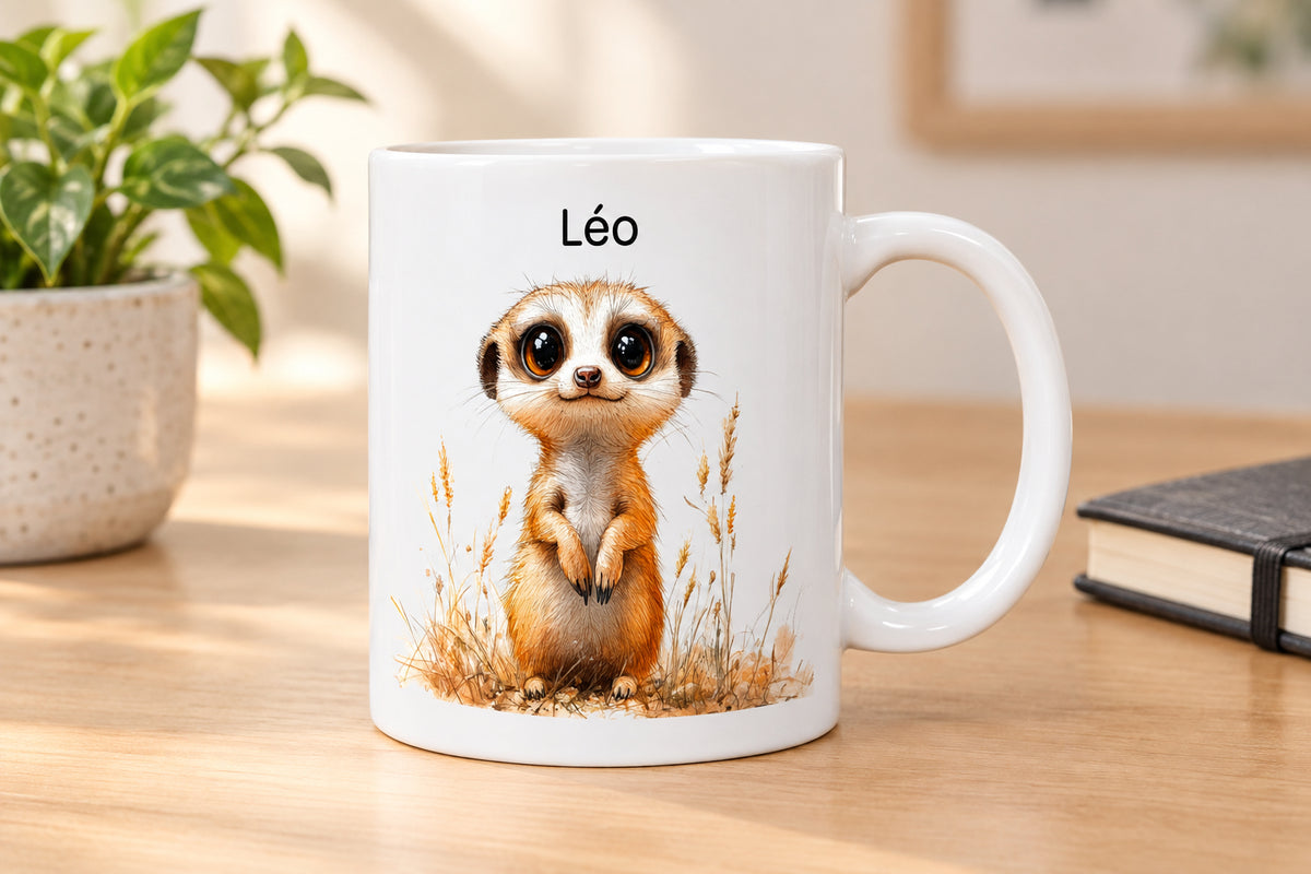 Tasse personnalisée avec un suricate - Cadeau anniversaire