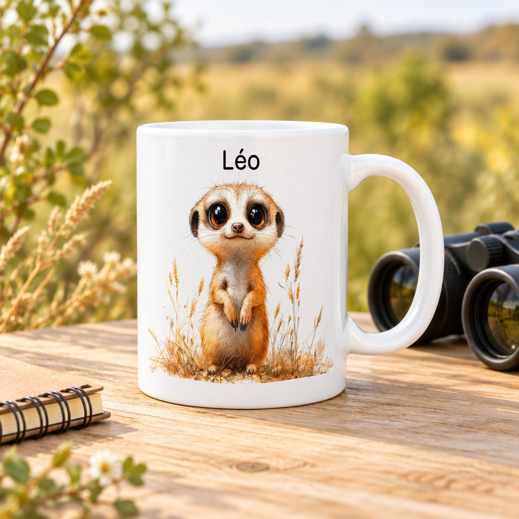 Mug personnalisé avec un suricate et un prénom