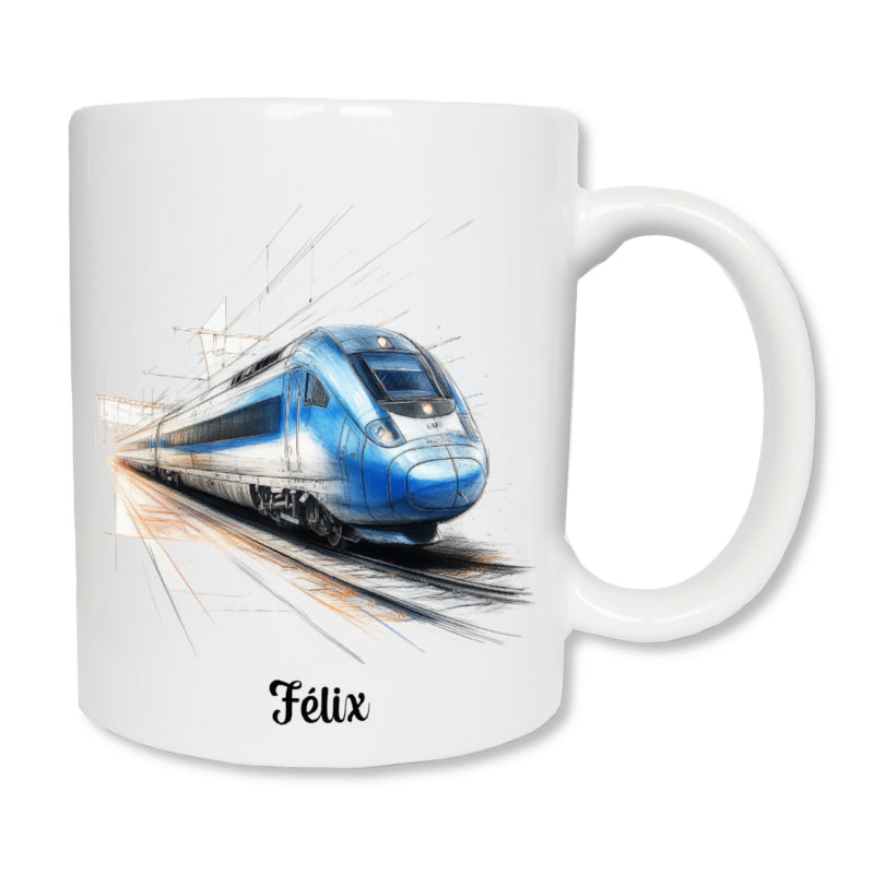 Détail mug TGV avec prénom - impression haute qualité - Idée cadeau unique
