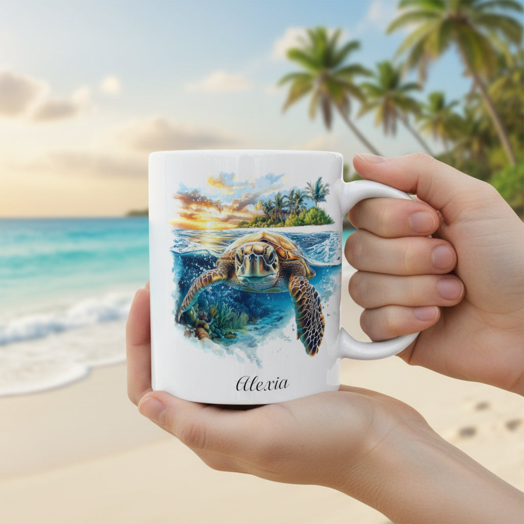 Mug personnalisé céramique avec tortue et prénom - Cadeau anniversaire