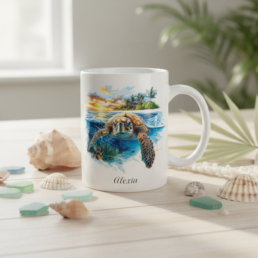 Tasse personnalisée céramique avec tortue et texte - Cadeau de Noël