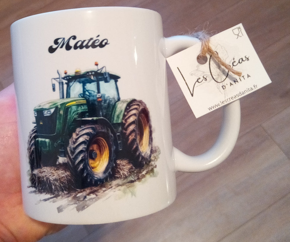 Mug personnalisé tracteur avec prénom et texte, cadeau fête des pères
