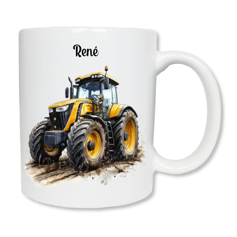 Mug personnalisé tracteur jaune avec prénom personnalisé
