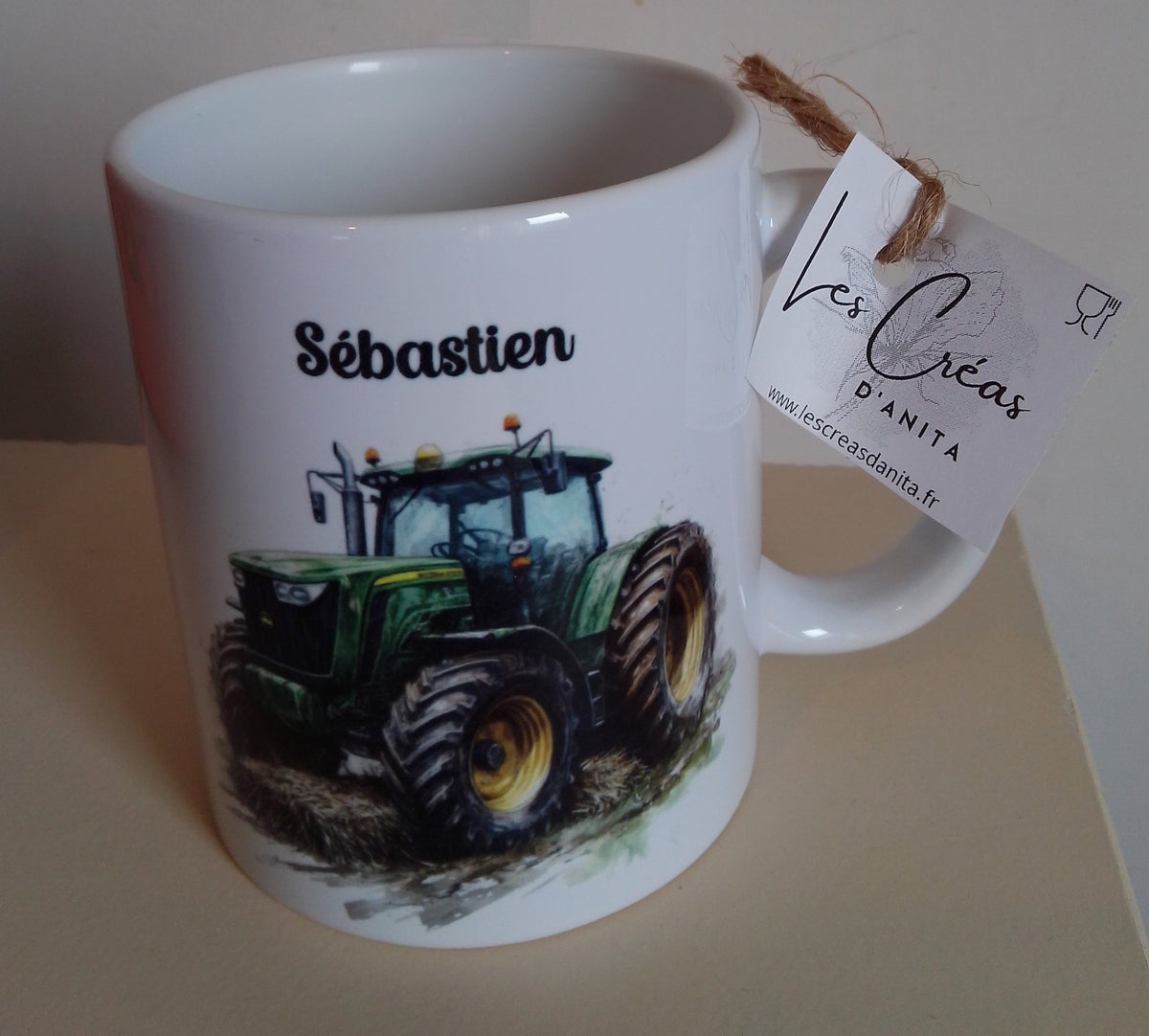 Mug personnalisé tracteur vert avec prénom, cadeau papa agriculteur
