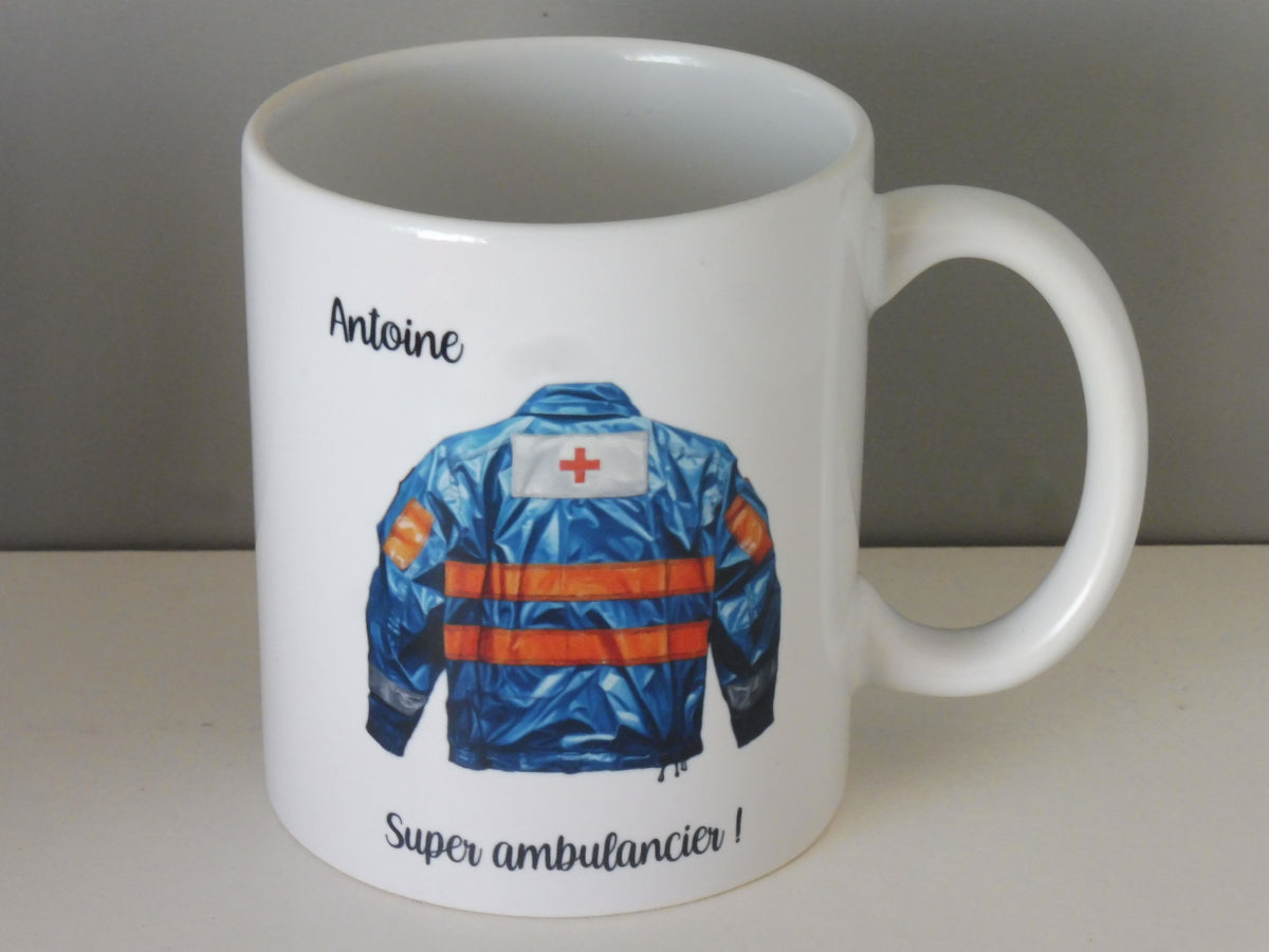 Mug blanc en céramique de 325 ml avec une veste d'ambulancier et texte - Cadeau anniversaire ou Noël