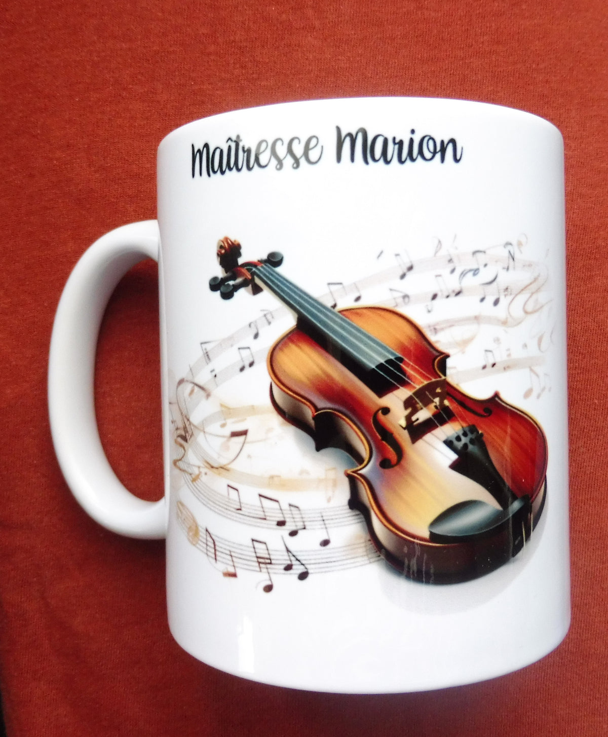 Mug personnalisé violon blanc sur fond noir - cadeau musique
