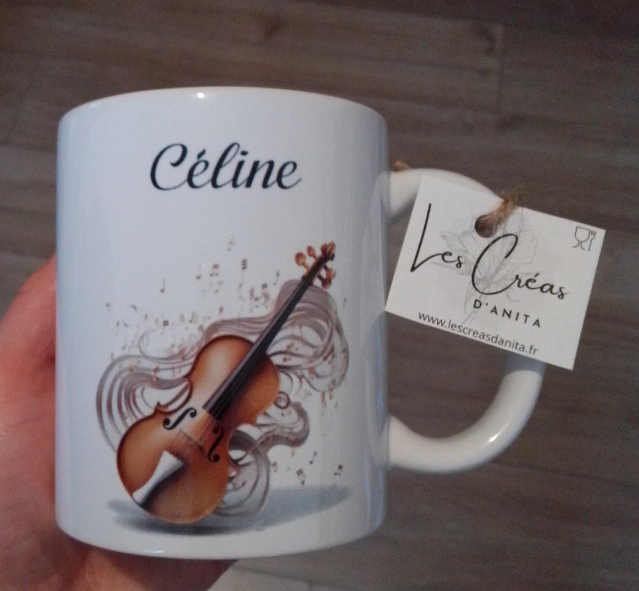 Tasse personnalisée violon avec prénom - cadeau musicien
