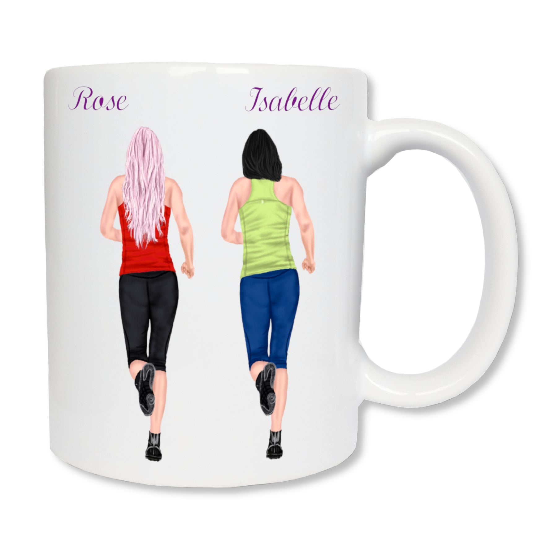 Mug personnalisé en céramique blanc réprésentant deux amies qui font du jogging