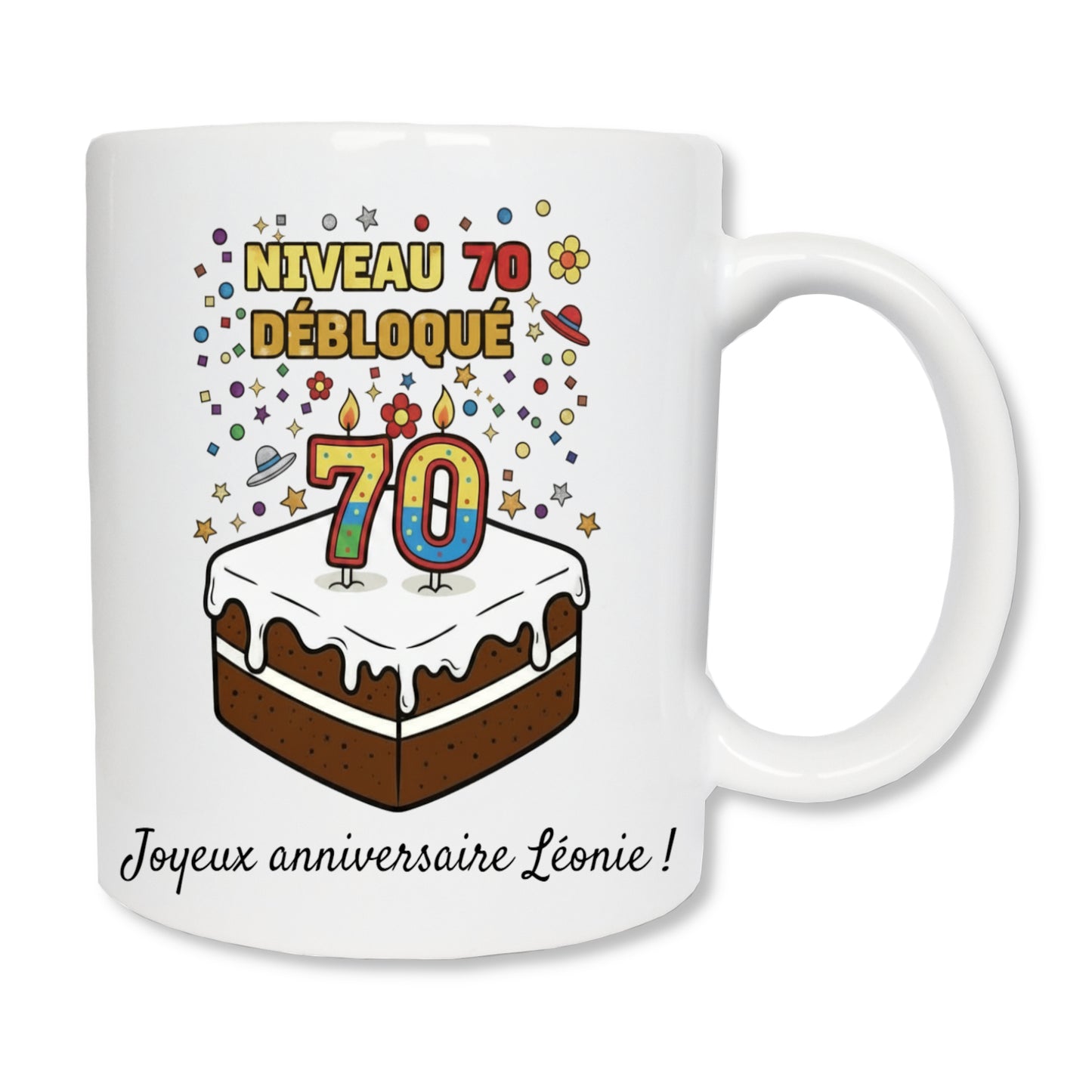 Mug gâteau joyeux anniversaire 70 ans