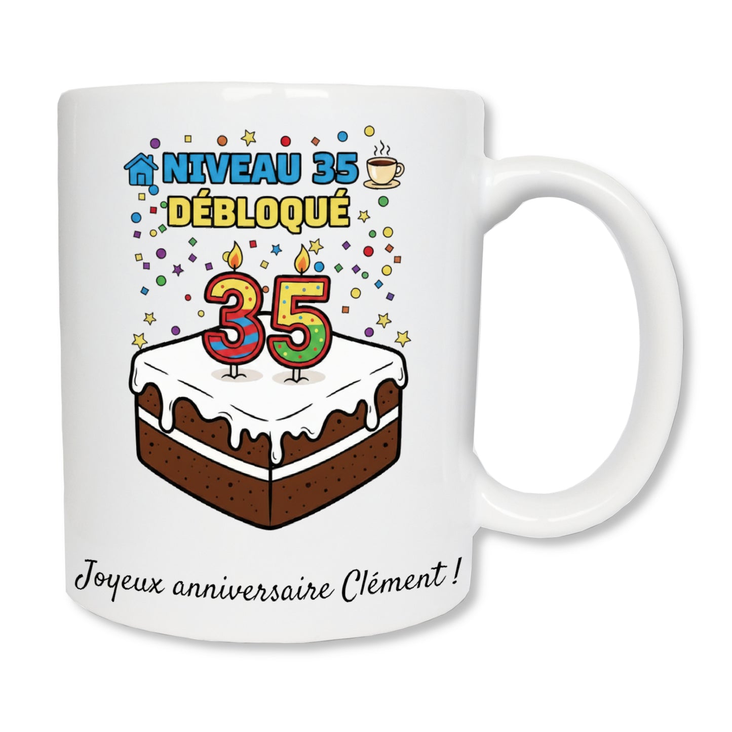Mug gâteau joyeux anniversaire 35 ans - cadeau anniversaire original personnalisé
