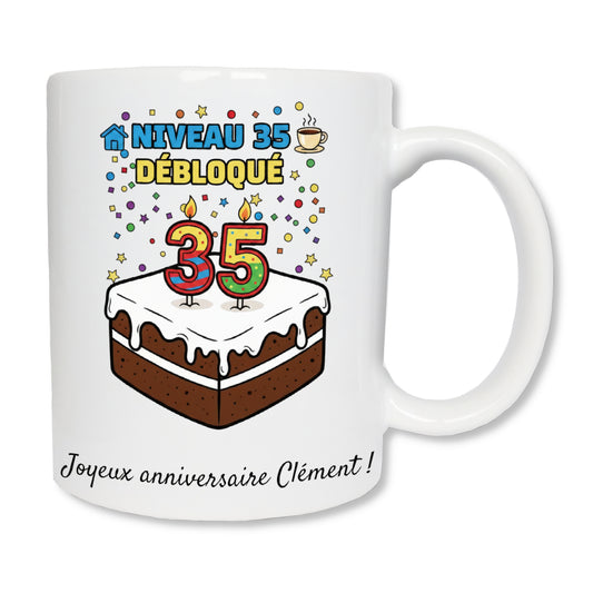 Mug gâteau joyeux anniversaire 35 ans - cadeau anniversaire original personnalisé
